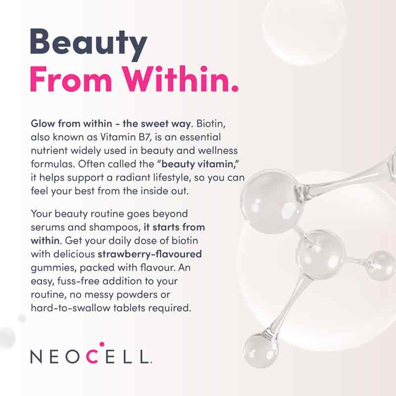 NeoCell Advanced Beauty Biotin 10,000µg Strawberry Gummies - Pack of 60