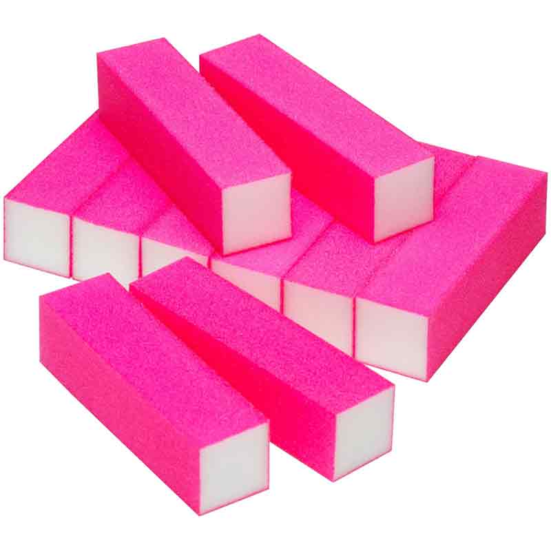 The Edge 4 Way Neon Pink Sanding Nail Blocks, 100/100 Grit - Pack of 10