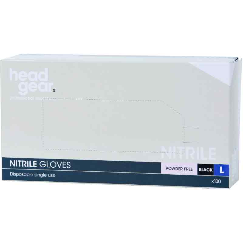 Head Gear Nitrile Gloves Powder Free, Black (100)