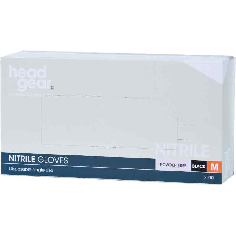 Head Gear Nitrile Gloves Powder Free, Black (100)