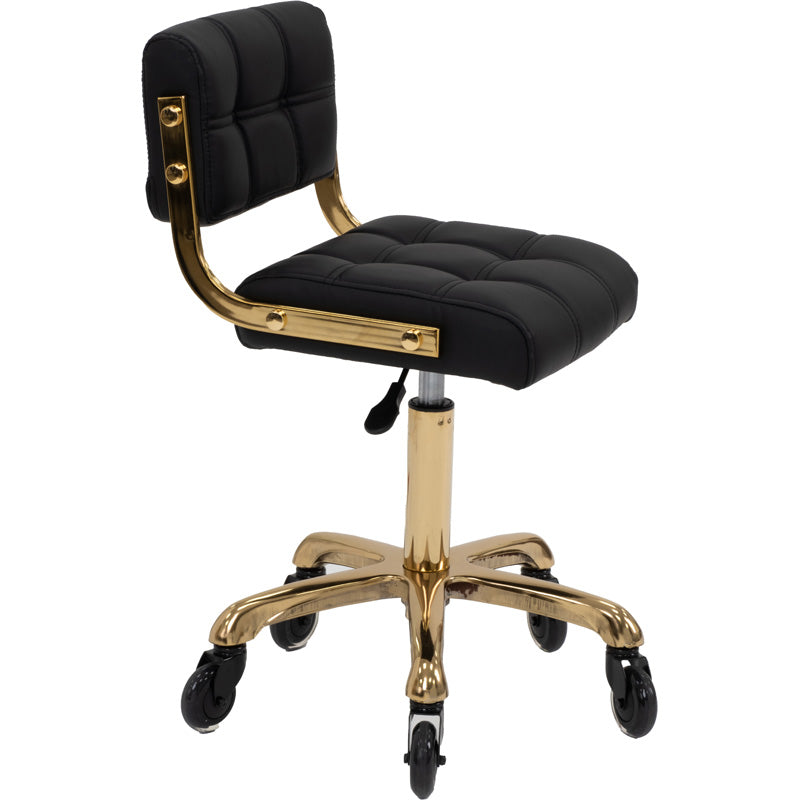 Hara Melody Black Barber / Beauty Salon Stool with Gold Hydraulic Base
