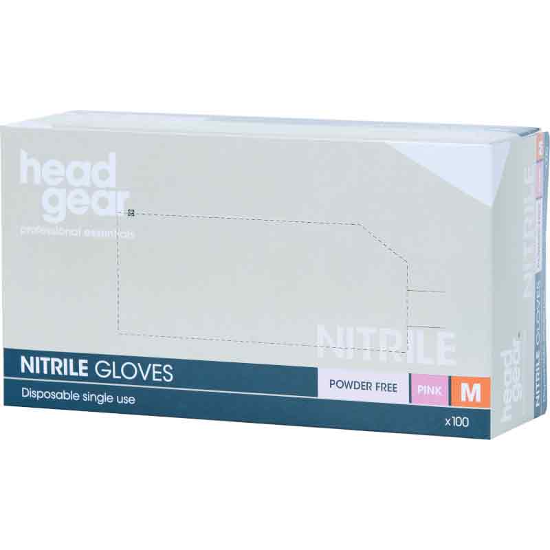 Head Gear Nitrile Gloves Powder Free, Pink (100)