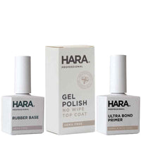 Hara Rubber Base Coat, No Wipe Top Coat & Ultra Bond Primer Trio - 18ml