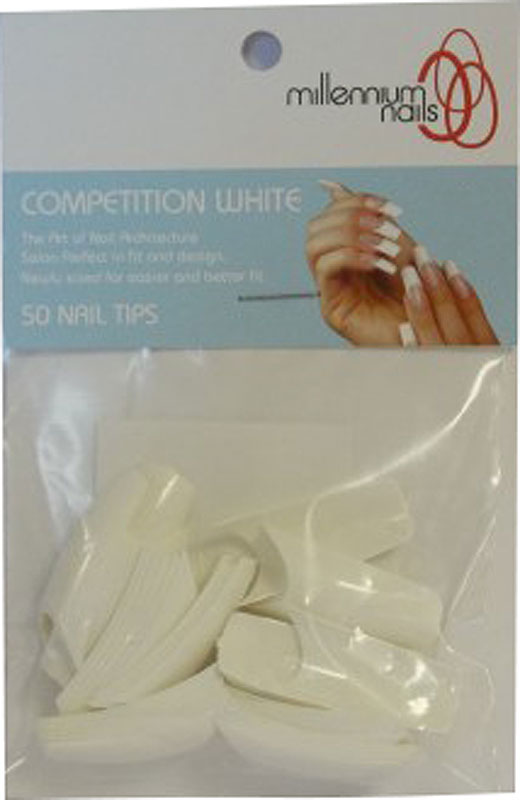 Millennium Nails White Competition Nail Tips - Pack of 50